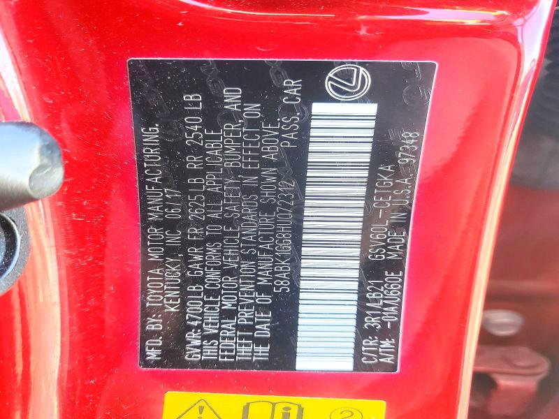 45877686 :رقم المزاد ، 58ABK1GG8HU072312 vin ، 2017 Lexus Es 350 مزاد بيع