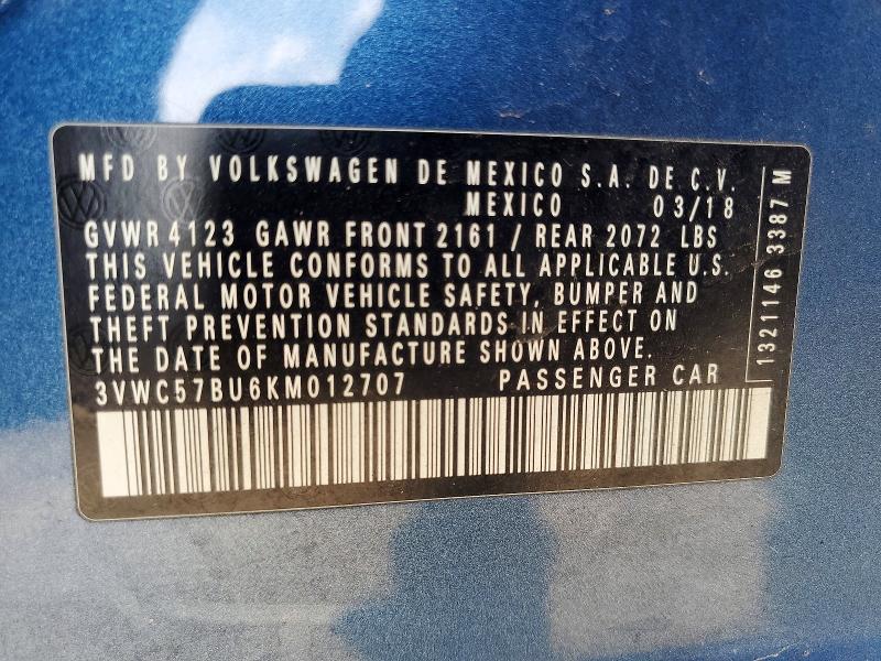 Aukcja sprzedaży 2019 Volkswagen Jetta, vin: 3VWC57BU6KM012707, numer aukcji: 45520576