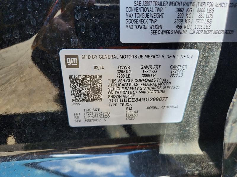 2024 Gmc Sierra მანქანა იყიდება აუქციონზე, vin: 3GTUUEE84RG289877, აუქციონის ნომერი: 46820816