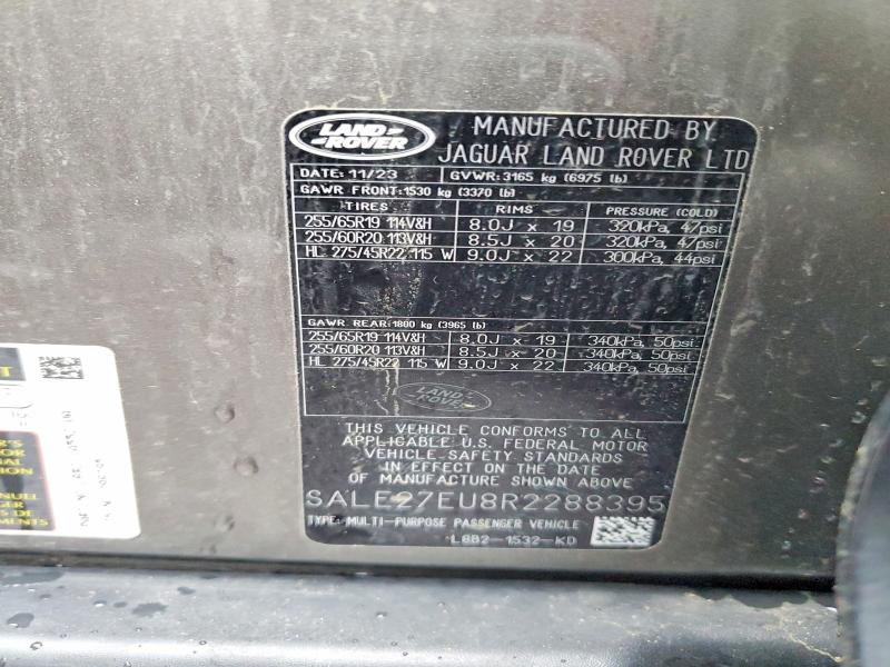 2024 Land Rover Defender მანქანა იყიდება აუქციონზე, vin: SALE27EU8R2288395, აუქციონის ნომერი: 41610556