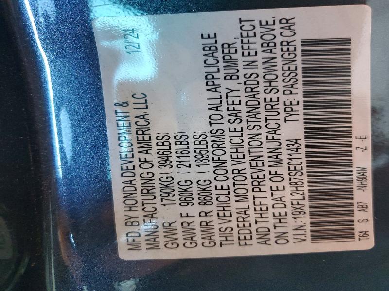 47088176 :رقم المزاد ، 19XFL2H87SE011434 vin ، 2025 Honda Civic مزاد بيع
