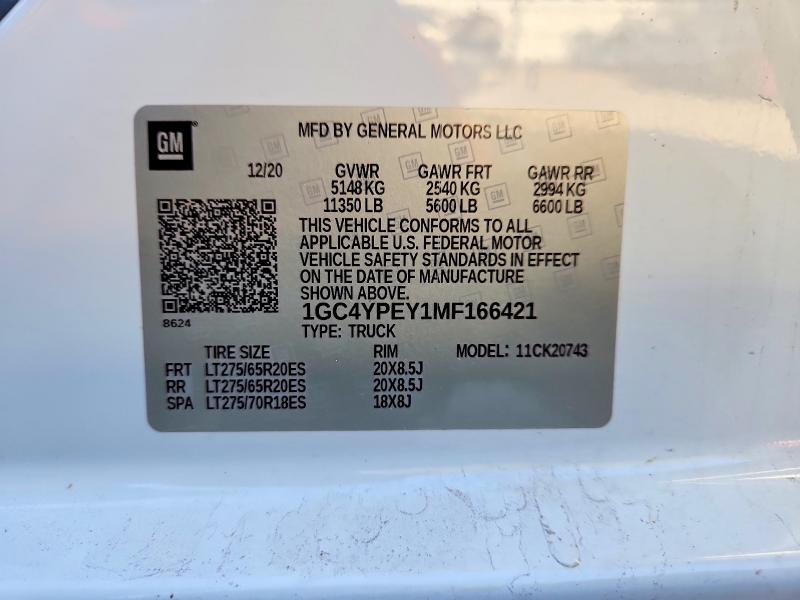 2021 Chevrolet Silverado მანქანა იყიდება აუქციონზე, vin: 1GC4YPEY1MF166421, აუქციონის ნომერი: 51524716