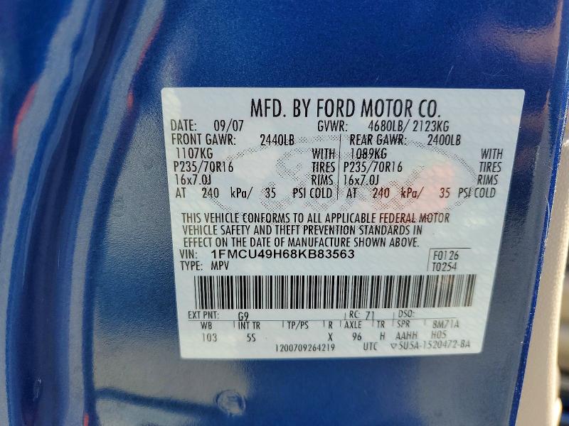 2008 Ford Escape მანქანა იყიდება აუქციონზე, vin: 1FMCU49H68KB83563, აუქციონის ნომერი: 47960786