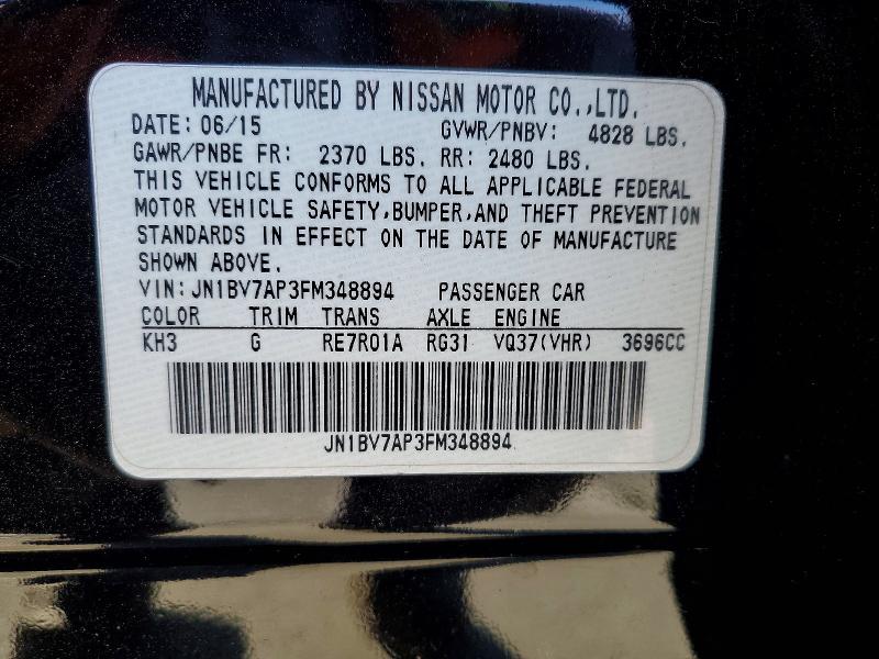 Aukcja sprzedaży 2015 Infiniti Q50, vin: JN1BV7AP3FM348894, numer aukcji: 79481115