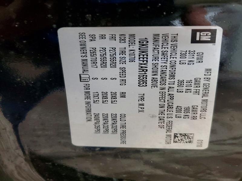 47577266 :رقم المزاد ، 1GKUKEEFXAR165853 vin ، 2010 Gmc Yukon مزاد بيع