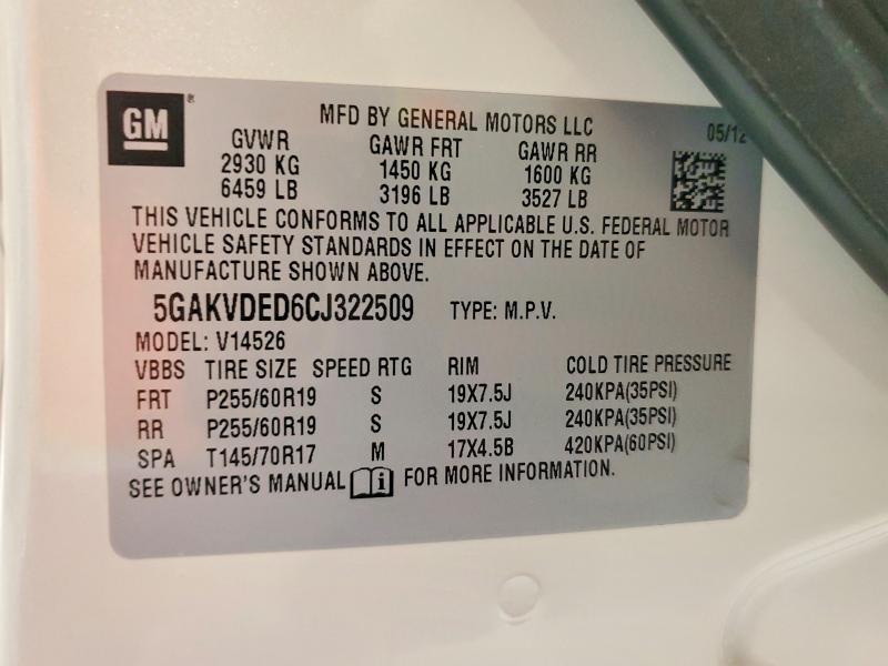 2012 Buick Enclave მანქანა იყიდება აუქციონზე, vin: 5GAKVDED6CJ322509, აუქციონის ნომერი: 79654855