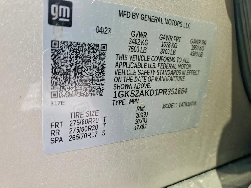 46879836 :رقم المزاد ، 1GKS2AKD1PR351664 vin ، 2023 Gmc Yukon مزاد بيع