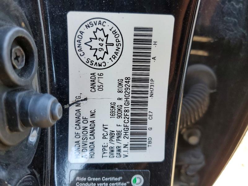 Aukcja sprzedaży 2016 Honda Civic, vin: 2HGFC2F81GH029248, numer aukcji: 47778996