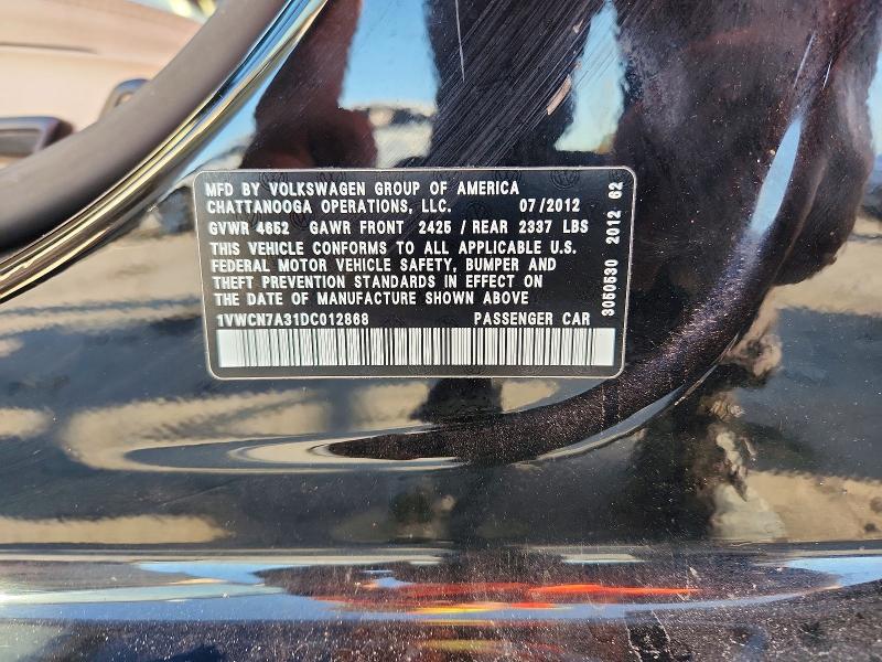 Продажа на аукционе авто 2013 Volkswagen Passat, vin: 1VWCN7A31DC012868, номер лота: 41660576
