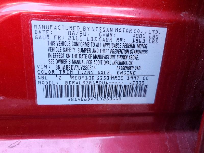 41730136 :رقم المزاد ، 3N1AB8DV7LY280614 vin ، 2020 Nissan Sentra مزاد بيع