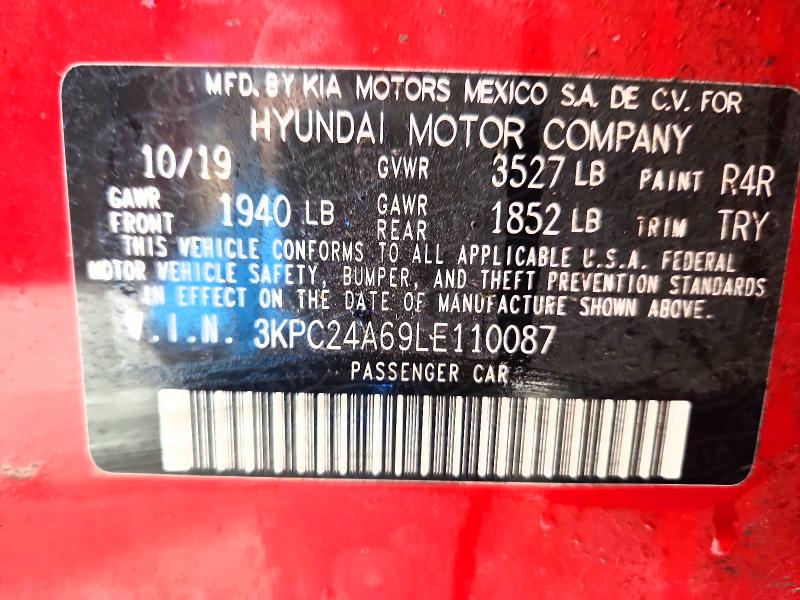 Aukcja sprzedaży 2020 Hyundai Accent, vin: 3KPC24A69LE110087, numer aukcji: 45689696