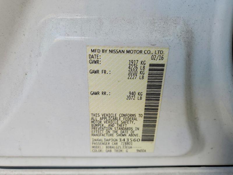 Aukcja sprzedaży 2016 Nissan Altima, vin: 1N4AL3AP3GN343560, numer aukcji: 46923406
