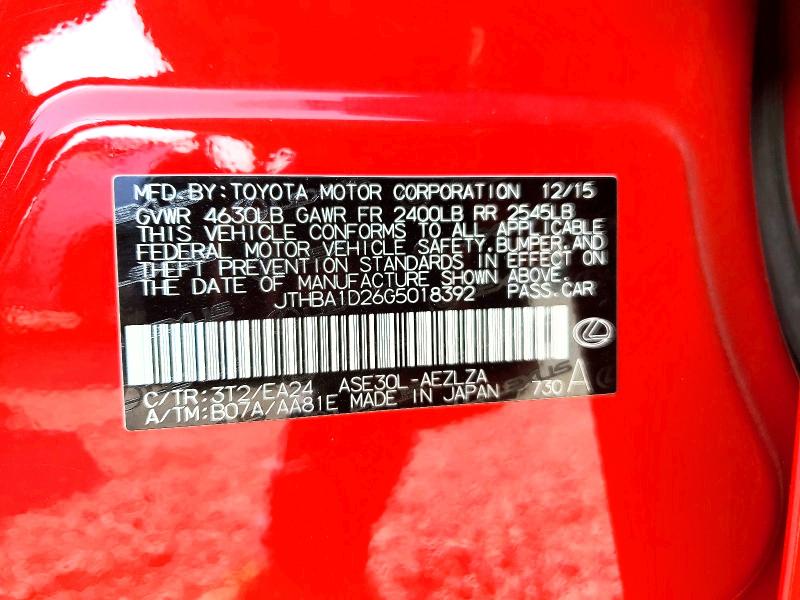 Aukcja sprzedaży 2016 Lexus Is 200t, vin: JTHBA1D26G5018392, numer aukcji: 46935046