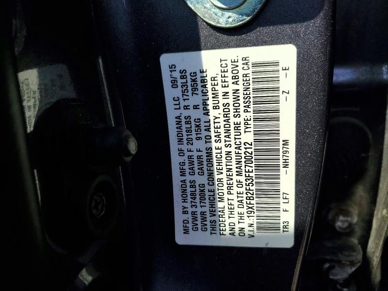 Aukcja sprzedaży 2015 Honda Civic, vin: 19XFB2F53FE700212, numer aukcji: 45679266