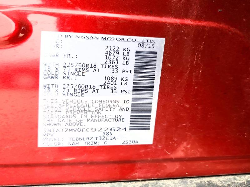 47725026 :رقم المزاد ، 5N1AT2MV0FC922624 vin ، 2015 Nissan Rogue مزاد بيع