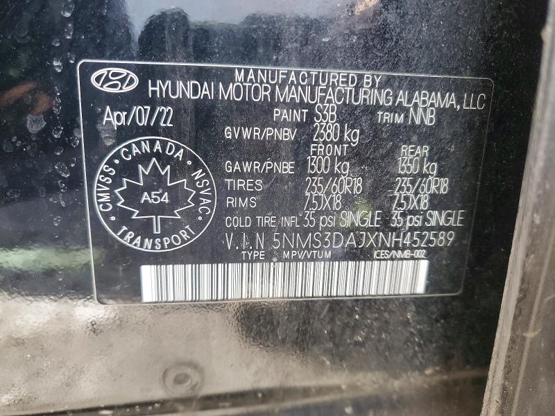78347845 :رقم المزاد ، 5NMS3DAJXNH452589 vin ، 2022 Hyundai Santa Fe مزاد بيع