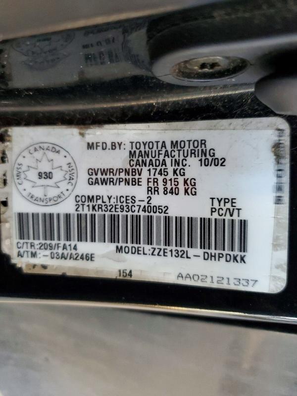 Aukcja sprzedaży 2003 Toyota Matrix, vin: 2T1KR32E93C740052, numer aukcji: 79806975