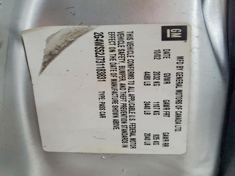 2003 Buick Century მანქანა იყიდება აუქციონზე, vin: 2G4WS52J731183831, აუქციონის ნომერი: 46989296