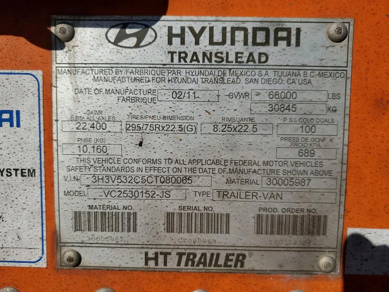 Продажа на аукционе авто 2012 Hyun Trailer, vin: 3H3V532C5CT080065, номер лота: 79700265