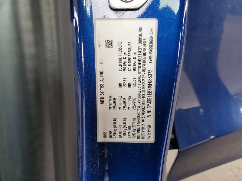Продаж на аукціоні авто 2021 Tesla Model 3, vin: 5YJ3E1EB7MF085375, номер лоту: 79587595