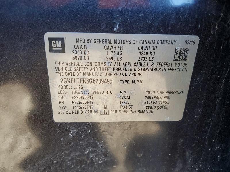 2016 Gmc Terrain მანქანა იყიდება აუქციონზე, vin: 2GKFLTEK6G6289498, აუქციონის ნომერი: 45751596