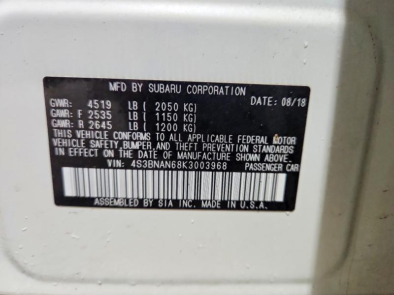 2019 Subaru Legacy მანქანა იყიდება აუქციონზე, vin: 4S3BNAN68K3003968, აუქციონის ნომერი: 46005096