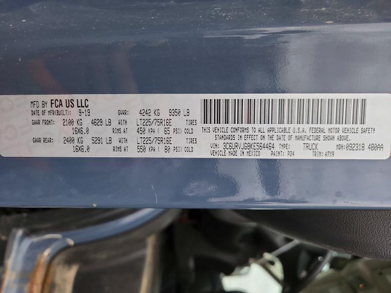 2019 Ram Promaster 3500 მანქანა იყიდება აუქციონზე, vin: 3C6URVJG8KE564464, აუქციონის ნომერი: 46495176