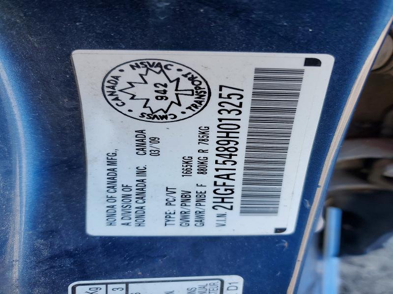 Aukcja sprzedaży 2009 Honda Civic, vin: 2HGFA15489H013257, numer aukcji: 47135616