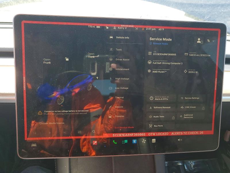 2022 Tesla Model 3 მანქანა იყიდება აუქციონზე, vin: 5YJ3E1EA8NF369865, აუქციონის ნომერი: 47457496
