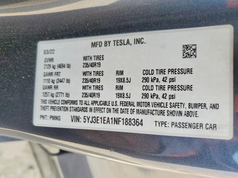 Продаж на аукціоні авто 2022 Tesla Model 3, vin: 5YJ3E1EA1NF188364, номер лоту: 47992606
