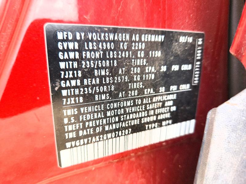 2016 Volkswagen Tiguan მანქანა იყიდება აუქციონზე, vin: WVGBV7AX2GW076207, აუქციონის ნომერი: 47497176