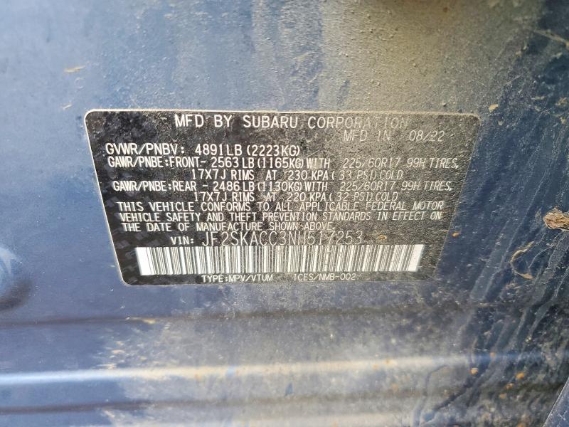 Aukcja sprzedaży 2022 Subaru Forester, vin: JF2SKACC3NH517253, numer aukcji: 41847386