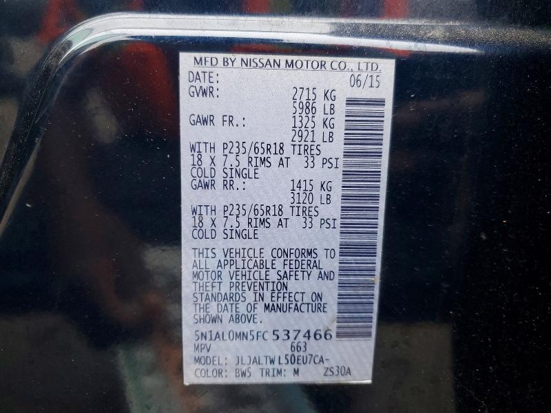 79831105 :رقم المزاد ، 5N1AL0MN5FC537466 vin ، 2015 Infiniti Qx60 مزاد بيع