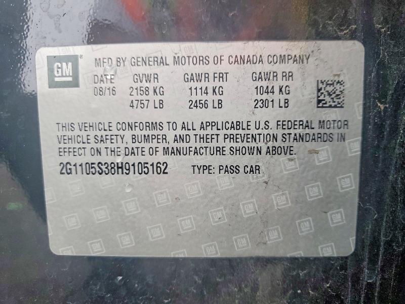 47125356 :رقم المزاد ، 2G1105S38H9105162 vin ، 2017 Chevrolet Impala مزاد بيع