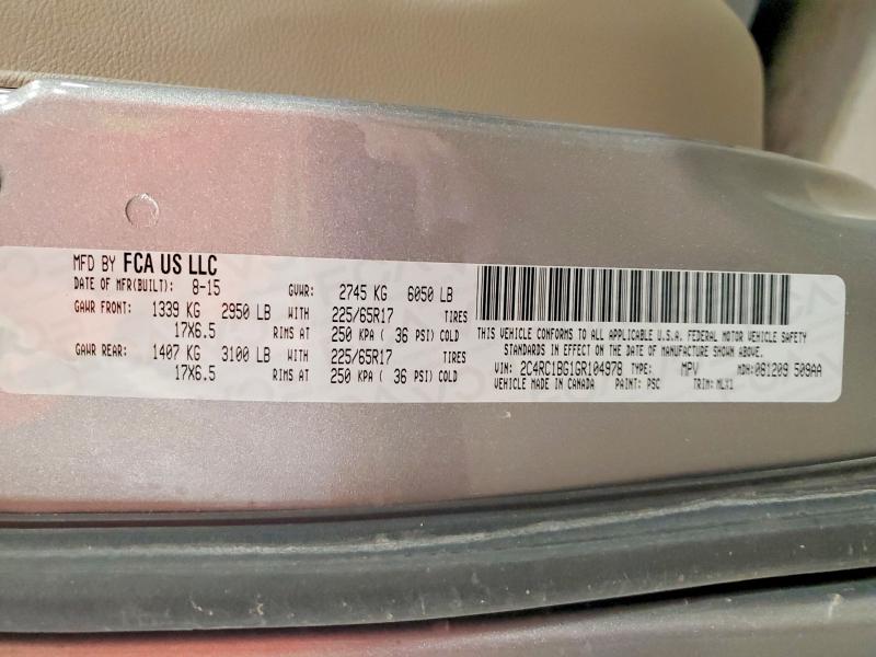 Aukcja sprzedaży 2016 Chrysler Town & Country, vin: 2C4RC1BG1GR104978, numer aukcji: 45495716