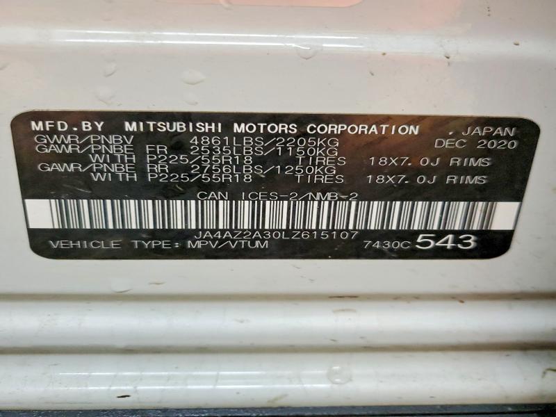 46934886 :رقم المزاد ، JA4AZ2A30LZ615107 vin ، 2020 Mitsubishi Outlander مزاد بيع