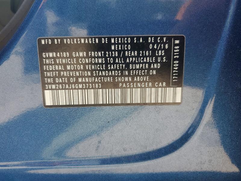 48319906 :رقم المزاد ، 3VW267AJ6GM373183 vin ، 2016 Volkswagen Jetta مزاد بيع