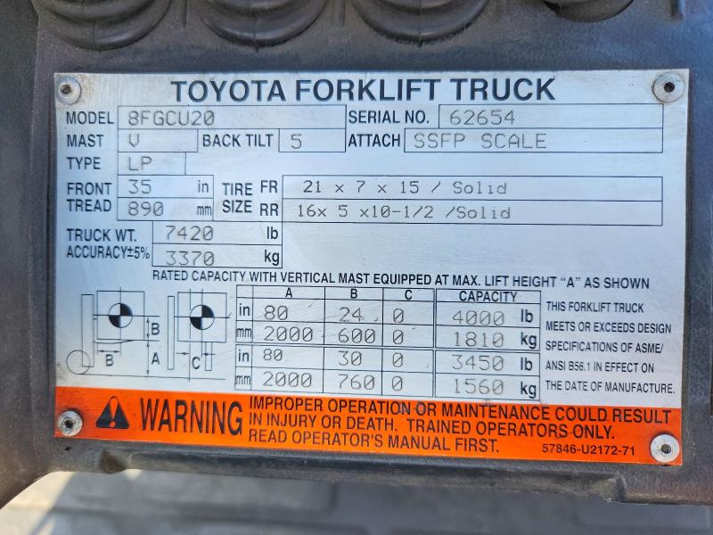 Продаж на аукціоні авто 2014 Toyota 8fgcu20, vin: 62654, номер лоту: 46206246