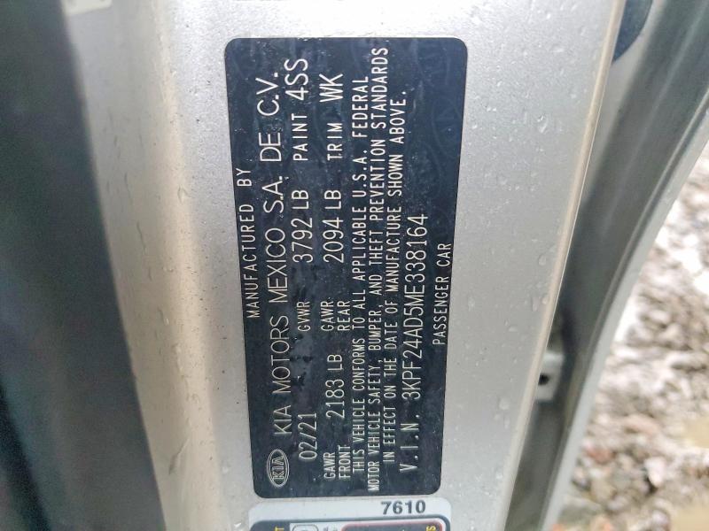 Aukcja sprzedaży 2021 Kia Forte, vin: 3KPF24AD5ME338164, numer aukcji: 46219346