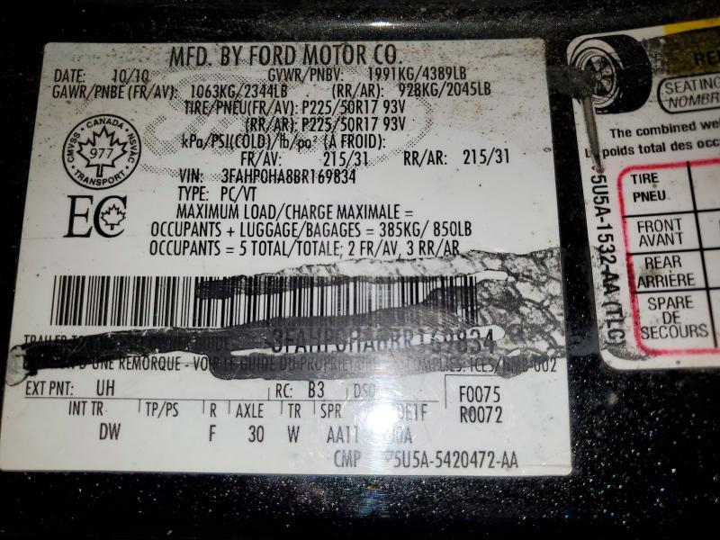 Aukcja sprzedaży 2011 Ford Fusion, vin: 3FAHP0HA8BR169834, numer aukcji: 46762576