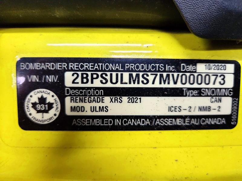Aukcja sprzedaży 2021 Ski Doo Renegade X-rs 850 E-, vin: 2BPSULMS7MV000073, numer aukcji: 45651136
