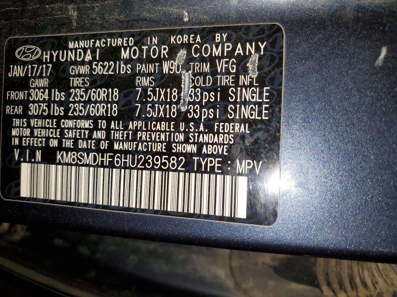 Aukcja sprzedaży 2017 Hyundai Santa Fe, vin: KM8SMDHF6HU239582, numer aukcji: 47402626