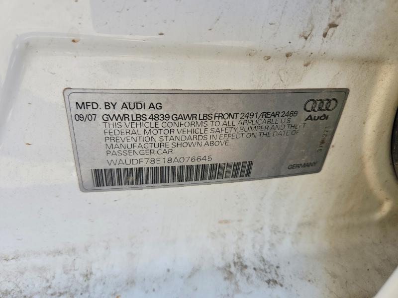 Продажа на аукционе авто 2008 Audi A4, vin: WAUDF78E18A076645, номер лота: 79600455
