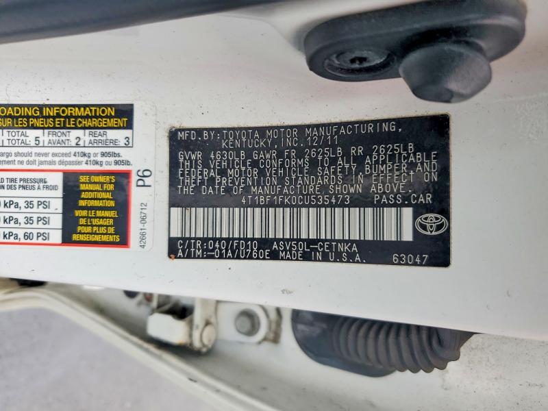 41813646 :رقم المزاد ، 4T1BF1FK0CU535473 vin ، 2012 Toyota Camry مزاد بيع