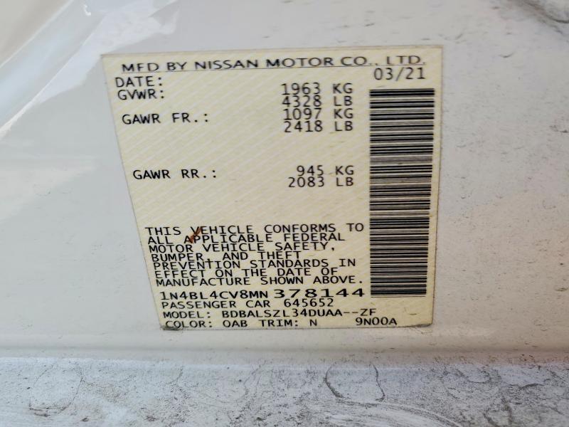 Aukcja sprzedaży 2021 Nissan Altima, vin: 1N4BL4CV8MN378144, numer aukcji: 47578366