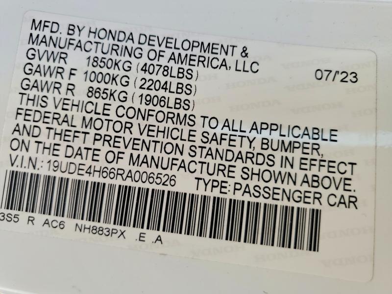 2024 Acura Integra მანქანა იყიდება აუქციონზე, vin: 19UDE4H66RA006526, აუქციონის ნომერი: 47909416