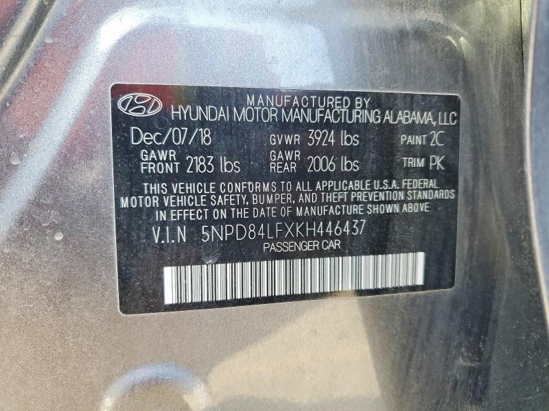 2019 Hyundai Elantra მანქანა იყიდება აუქციონზე, vin: 5NPD84LFXKH446437, აუქციონის ნომერი: 47463026