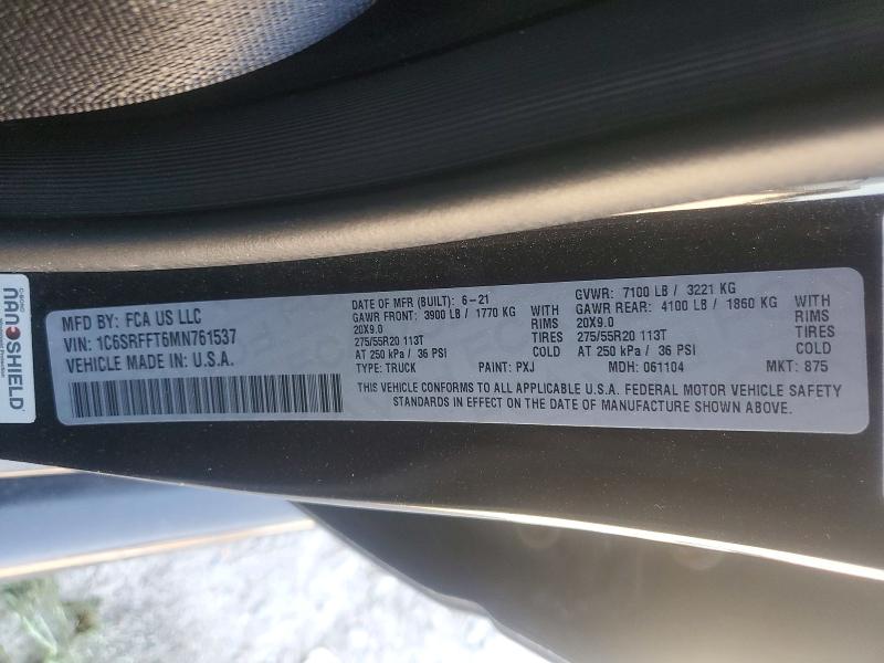 Продаж на аукціоні авто 2021 Ram 1500, vin: 1C6SRFFT6MN761537, номер лоту: 46163686