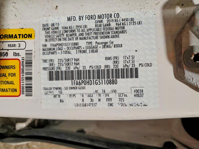 Продажа на аукционе авто 2016 Ford Fusion, vin: 1FA6P0HD1G5110880, номер лота: 47074006