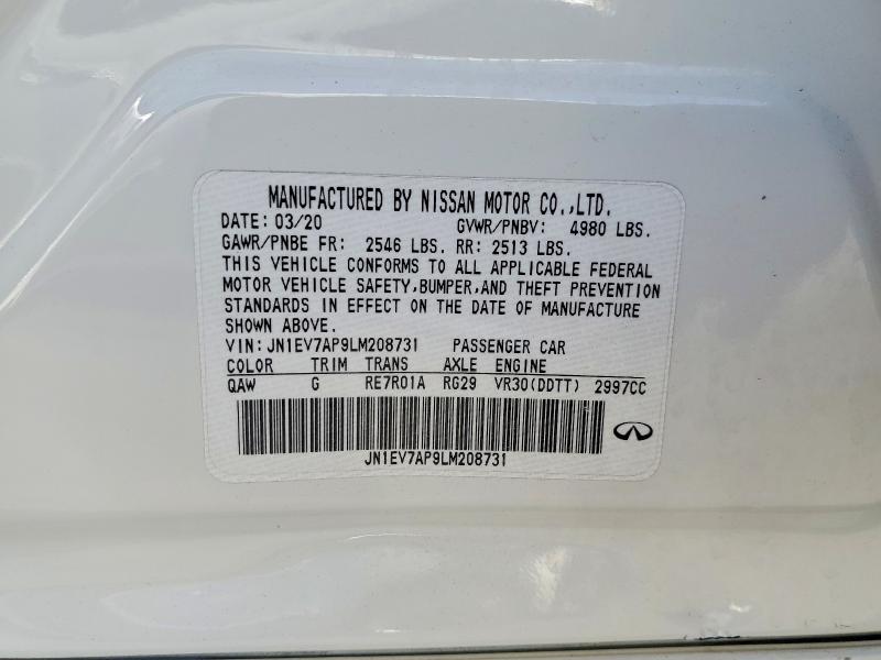 Aukcja sprzedaży 2020 Infiniti Q50, vin: JN1EV7AP9LM208731, numer aukcji: 47543646